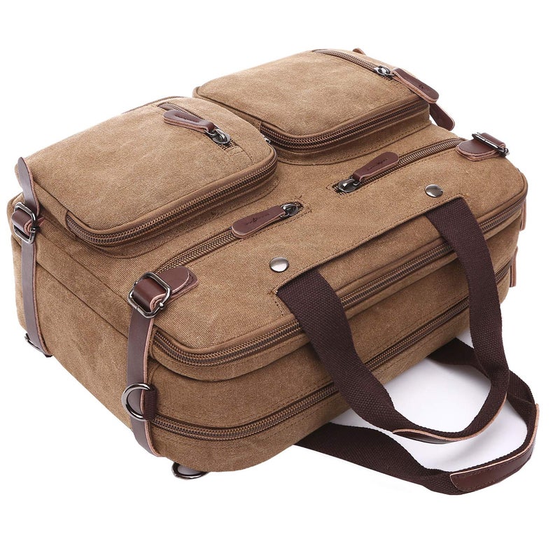 CROCOD 3 in 1 Convertible Laptop Backpack, 17.3 inch Messenger Bag for Men, Multi-Functional Travel Laptop Bag for College Men Women (17.3 Inch, Coffee) - Image 2